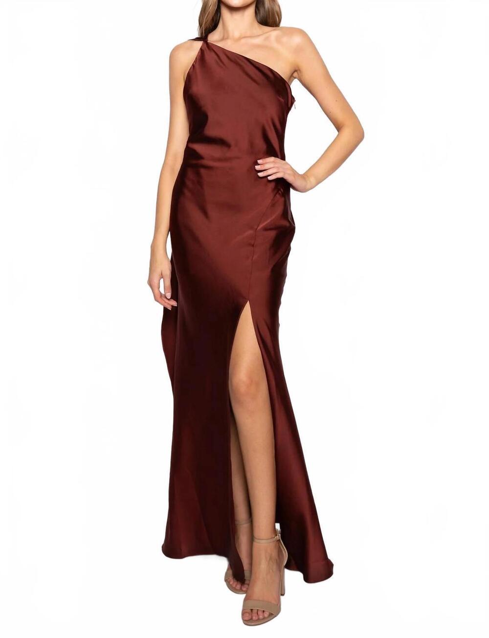 NEW FORE COLLECTION diandra asymmetric halter drape scarf slit maxi dress in bro